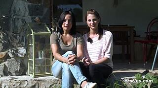 Two lesbian babes enjoy intimate fun in the outdoors.