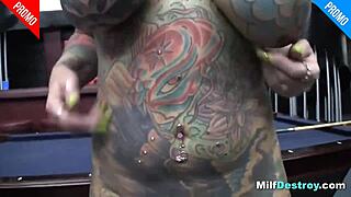 tattooed mature woman gives pov blowjob sucking cock