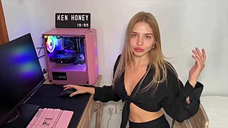 blonde girl teases you on camera with cute moves 😘