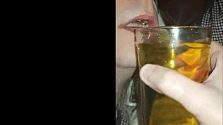 Blindfolded bisexual crossdresser fed own pee by girlfriend, humiliating!
