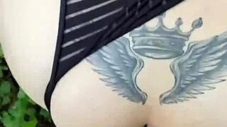 Milf explores the woods passionately.