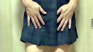 man makes me wear cum piss school swimsuit with shiny anal plug