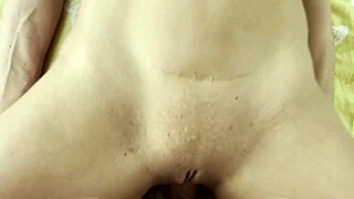 Stepmom pegs stepson hard. Close-up view of wet pussy filling with cum!