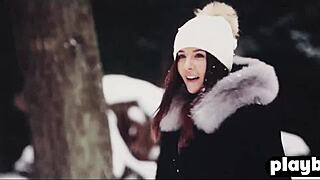 Horny couple enjoys sensual sex on a winter day.