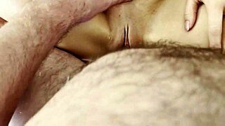 Stepmom pegs stepson hard. Close-up view of wet pussy filling with cum!