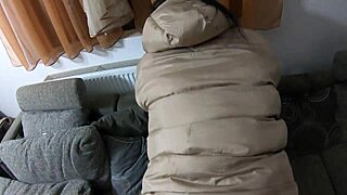 feeling the ripped pantyhose in doggy with double cum on coats