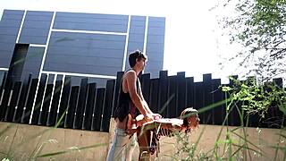 Amateur Couple Bends Over for Doggystyle Fuck in City Woods