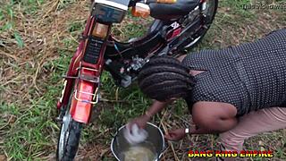 i begged him to fucked me after washing my husbands motorcycle, and he gave me hardcore sex