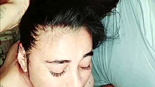 Wow, my homemade video sucking his dick and hard fucking with cum in my mouth!