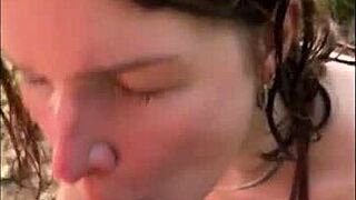 Horny Teen In Bikini Gives Oily Titjob And Sucks Dick On Public Beach!