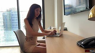 The skinny girl complains about her neighbor's loud fucking, but gets fucked by him