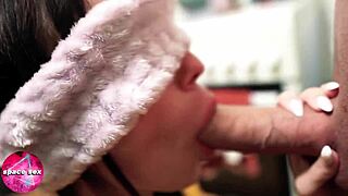 Blindfolded Brunette Deepthroat Big Cock And Facial Pov
