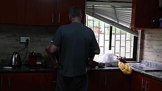 Couple fucks outside then in kitchen quickie