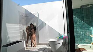 neighbors caught us fucking in the pool bathroom and filmed it
