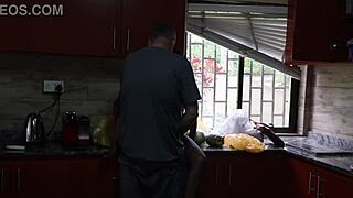 Couple fucks outside then in kitchen quickie