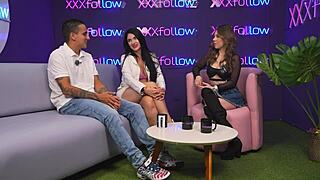 Milf colombiana estella osorio chats with shy guy in podcast session