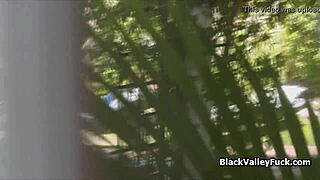 Nubian princess blows big white dick by pool