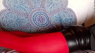 Imagine the milf in red pantyhose and black heels teasing you