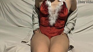 Teen girl dressed as Santa masturbates alone in her room
