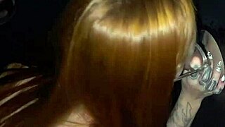 Me and my redhead friend at the swing house glory hole sucking while cuckold films 😈