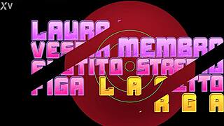 Laura in a tight dress shows her wide pussy.