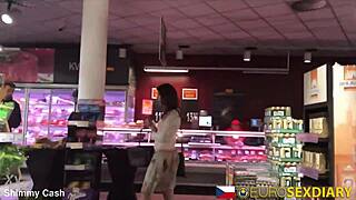 sexy redhead milf picked up in prague shop, filled with monster cock