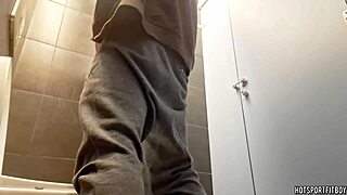 sexy and risky masturbation in a public bathroom