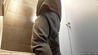 sexy and risky masturbation in a public bathroom