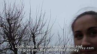 euro brunette flashes in public for cash hardcore fucking