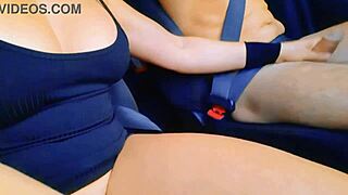 Slutty action happening while the car is moving, big clit and all.