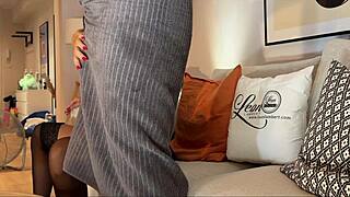 Wow, hot news reporter surprises cfnm lover with big cock tease!