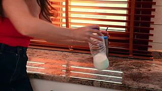 Big tits stepmom burned my breakfast, so she offered sex in the kitchen?