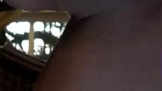 homemade moment petting latina wife's features at sunset