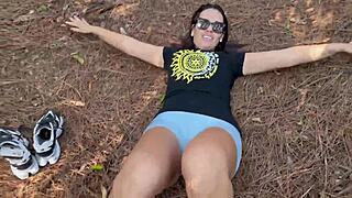 Naked in woods, hot big ass and small tits exposed