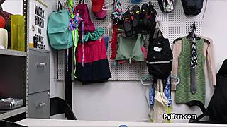 The guy checks the teen's holes with a flashlight and his dick in the office