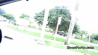 three amateurs driving with bare boobs, ready for blowjobs?