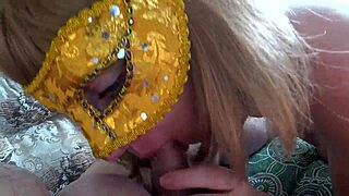 my girlfriend with anal plug in big ass and hairy pussy gives first-class blowjob, i fill her mouth with sperm