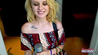 Blue eyed blonde Bonnie Wolf fingers wet pussy for pounding