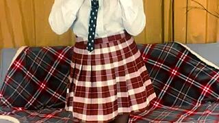 Busty teacher feels empowered playing with her strapon passionately