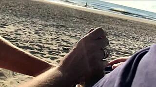 Milf suddenly jerked me off in public