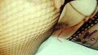 Playing with mature neighbor's pussy using huge dildo making her cum in spurts