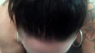 Tattooed brunette uses dildo hard!