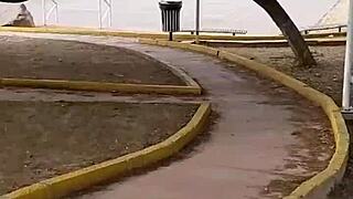 beruka gets super horny and plugs her huge pussy with a sex toy in the park