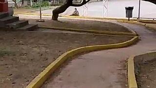 beruka gets super horny and plugs her huge pussy with a sex toy in the park