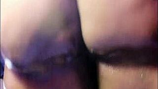 Ebony SSBBW dildo squirts on table