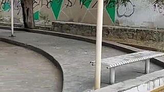 beruka gets super horny and plugs her huge pussy with a sex toy in the park