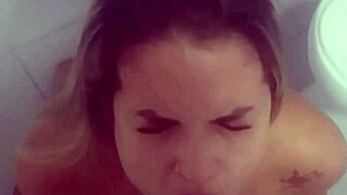 Bem gulosa engulfs husband's big cock in hotel bathroom then he fucks her pussy until creampie