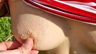 Fucked the wet girl's slobbery mouth in summer forest pov.