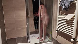 Big Breasted Milf Shaves Her Hairy Pussy In The Shower!