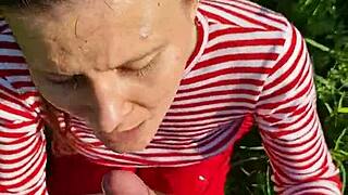 Fucked the wet girl's slobbery mouth in summer forest pov.